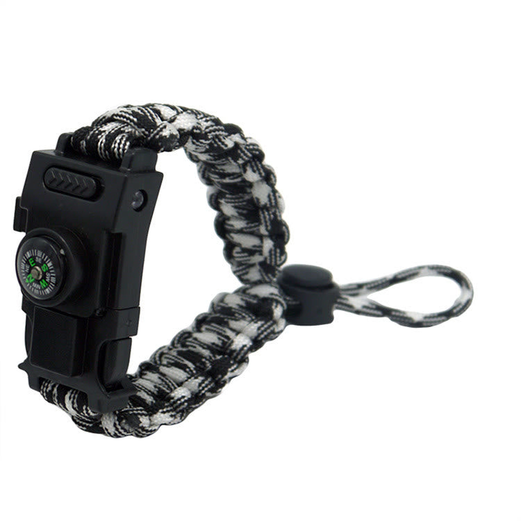 Bracelet multifonctionnel de survie en extérieur avec LED en paracorde - Camouflage rétractable noir et blanc - image 24