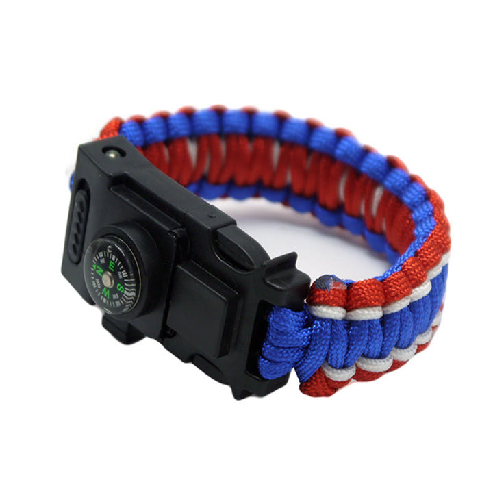 Bracelet multifonctionnel de survie en extérieur avec LED en paracorde - Rouge, bleu et blanc - image 6