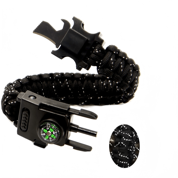 Bracelet multifonctionnel de survie en extérieur avec LED en paracorde - Ligne noire et réfléchissante - image 7