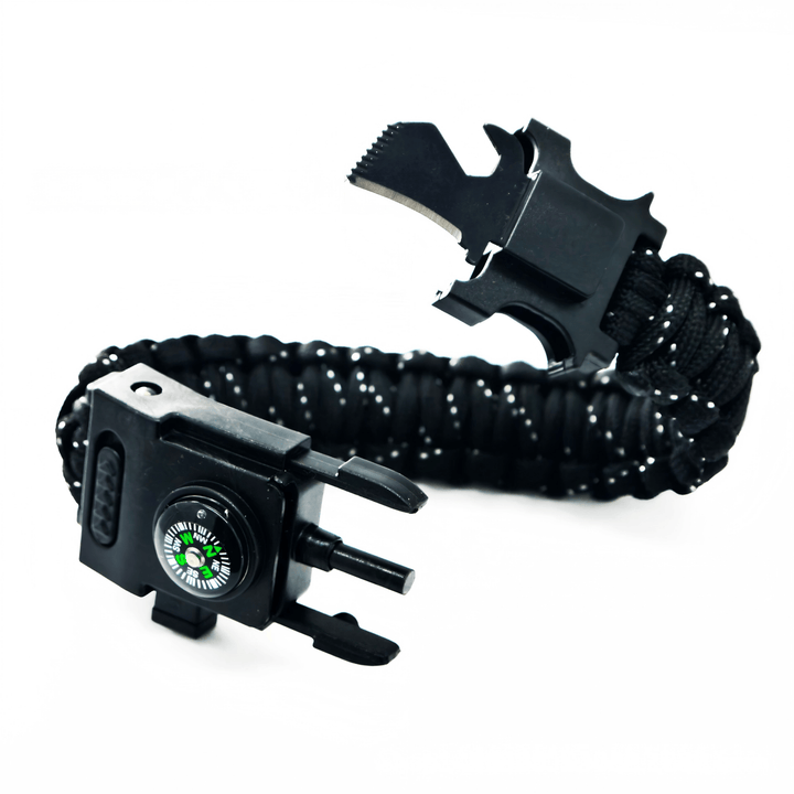 Bracelet multifonctionnel de survie en extérieur avec LED en paracorde - Points noirs et blancs - image 0