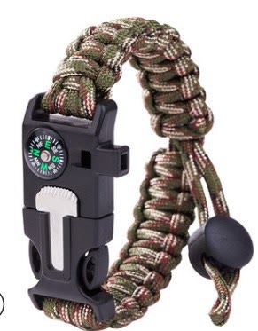 Bracelet de survie d'urgence en paracorde avec boussole ajustable et allume-feu - Camouflage vert et rouge - image 7