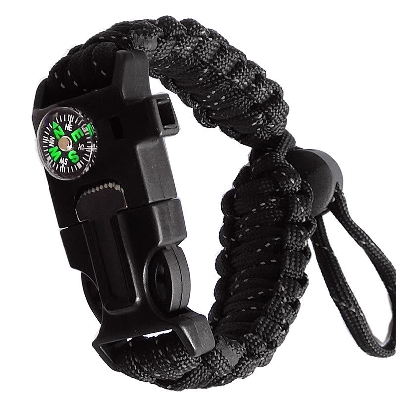 Bracelet de survie d'urgence en paracorde avec boussole ajustable et allume-feu - Ligne noire et réfléchissante - image 5