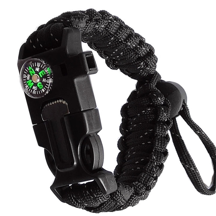Bracelet de survie d'urgence en paracorde avec boussole ajustable et allume-feu - Ligne noire et réfléchissante - image 5