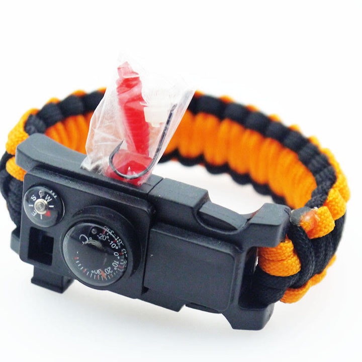 Bracelet de survie multi-outils pour le camping en plein air en paracorde - Noir et orange - image 15