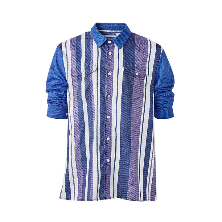Chemise à manches longues pour homme, rayée bleue, style cowboy rétro - image 8