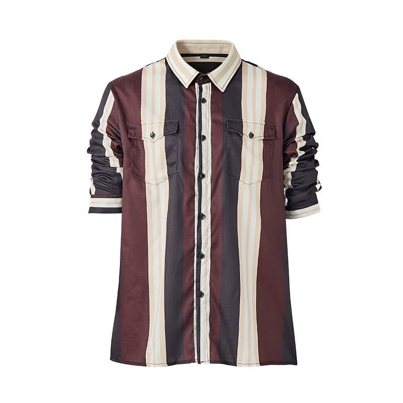 Chemise à manches longues pour homme, bordeaux et grise, à rayures verticales de style western - image 8