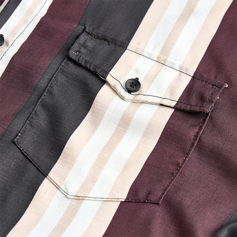 Chemise à manches longues pour homme, bordeaux et grise, à rayures verticales de style western - image 5