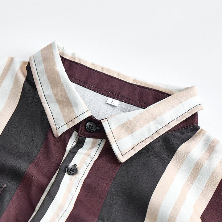 Chemise à manches longues pour homme, bordeaux et grise, à rayures verticales de style western - image 4