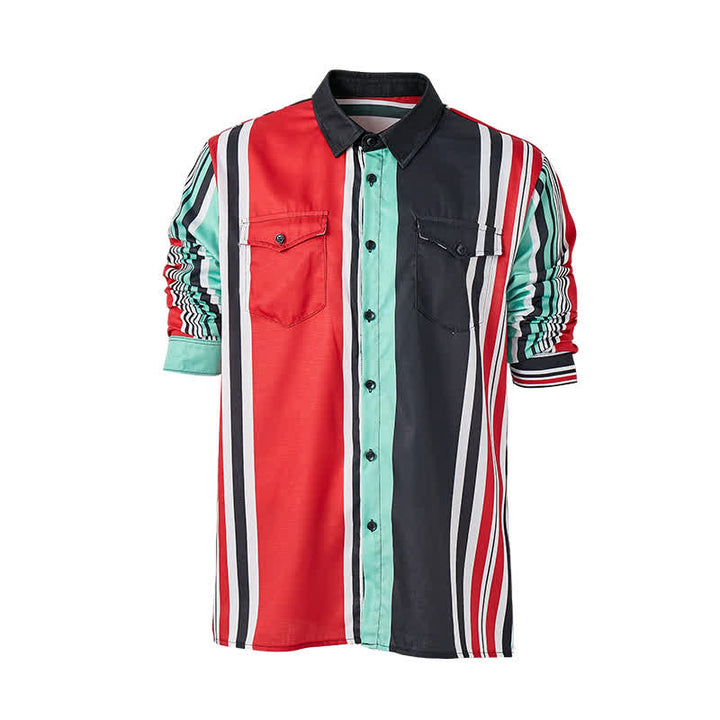 Chemise à manches longues pour homme à rayures multicolores audacieuses - image 8