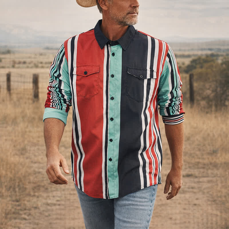 Chemise à manches longues pour homme à rayures multicolores audacieuses - Multicolore - 5XL - image 0