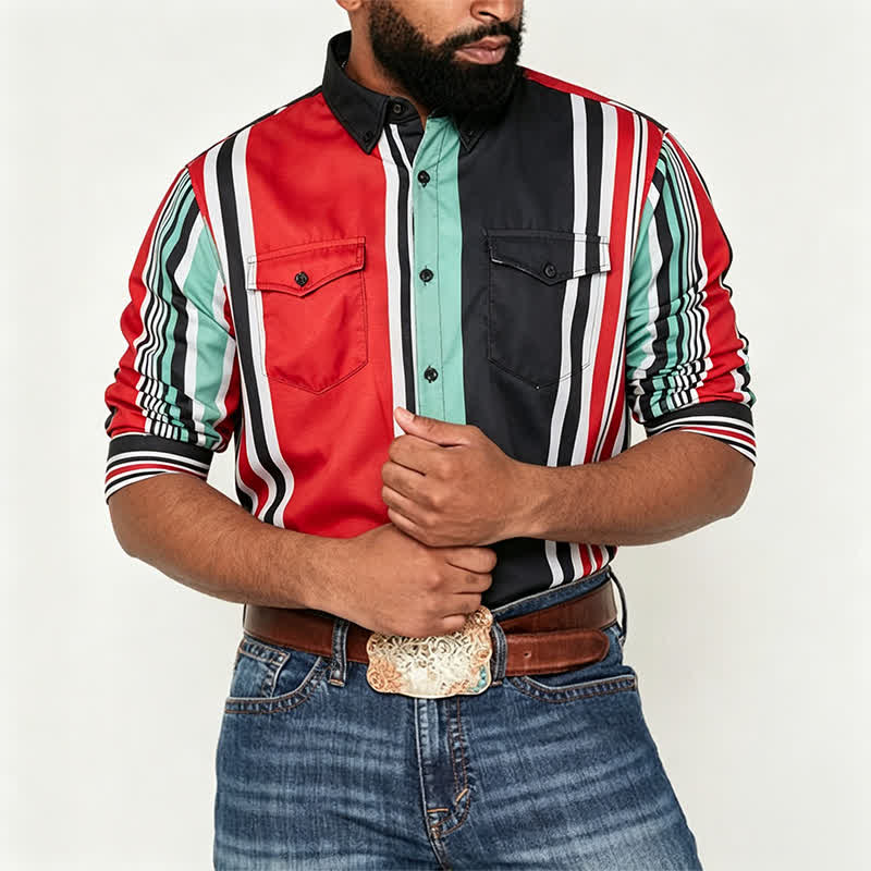 Chemise à manches longues pour homme à rayures multicolores audacieuses - image 1