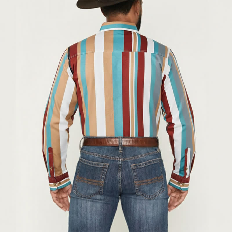 Chemise de travail à rayures verticales pour homme, résistante et durable, style ranch, manches longues - image 3