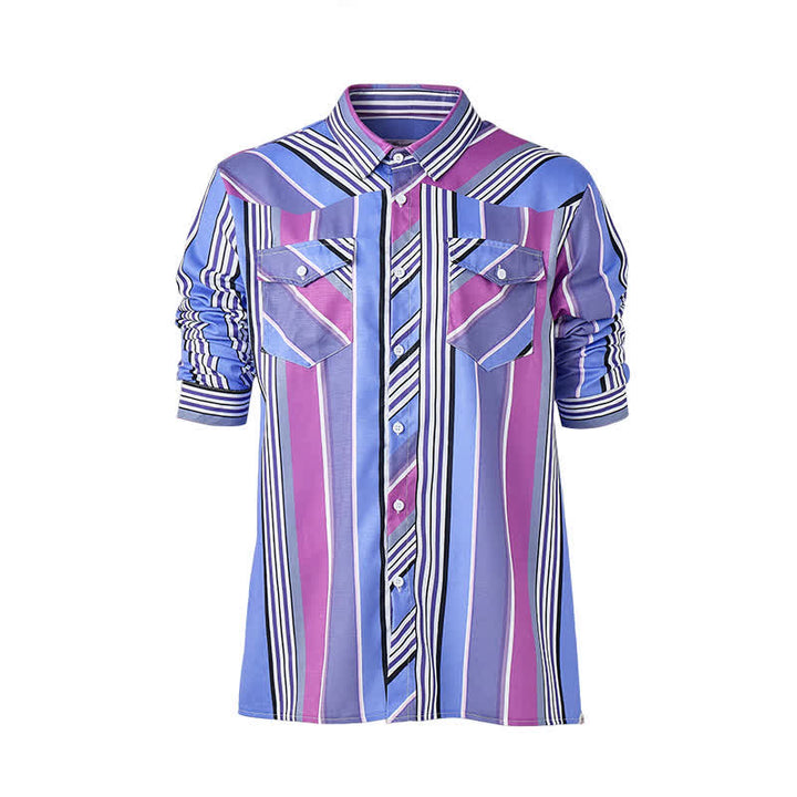 Chemise western à manches longues pour homme, bleue et violette, d'inspiration aztèque - image 9