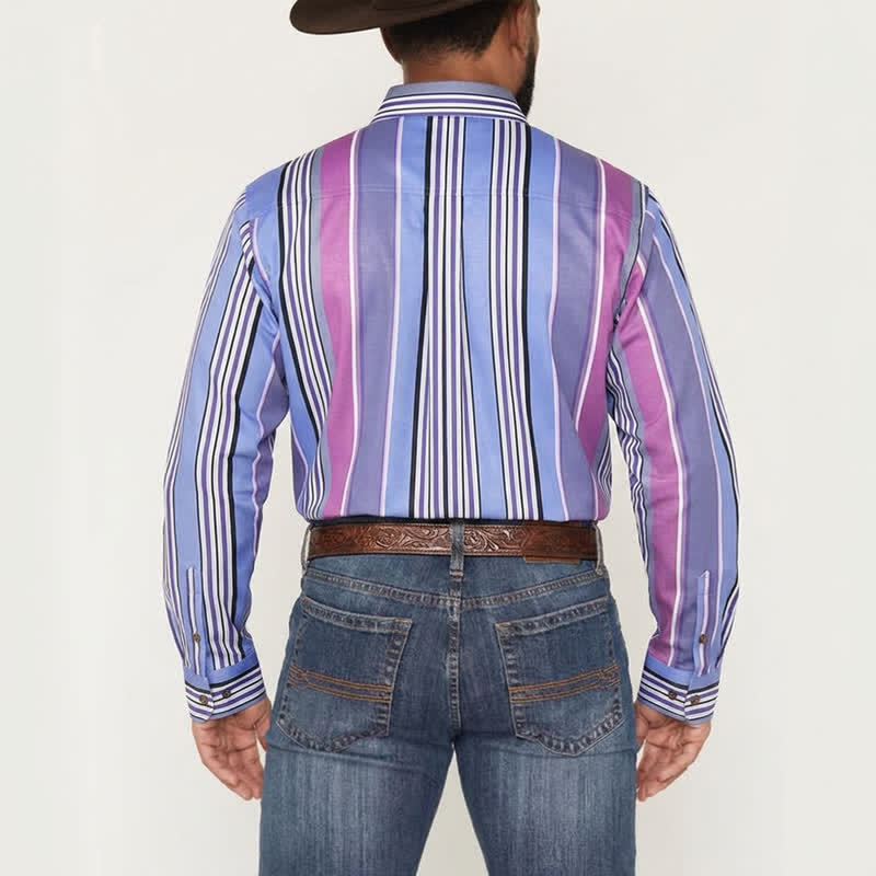 Chemise western à manches longues pour homme, bleue et violette, d'inspiration aztèque - image 3