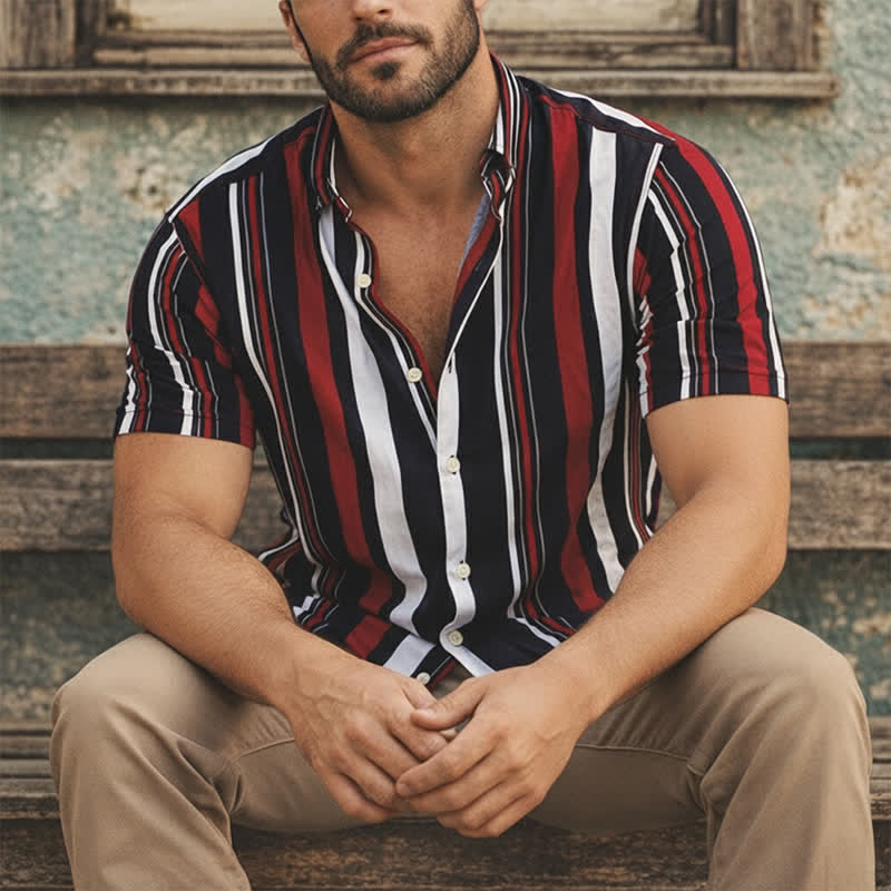 Chemise à rayures verticales rouges et noires d'inspiration rétro pour homme - Rouge et noir - 3XL - image 0