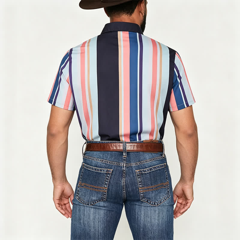 Chemise à manches courtes rayée orange et noire pour homme - image 2