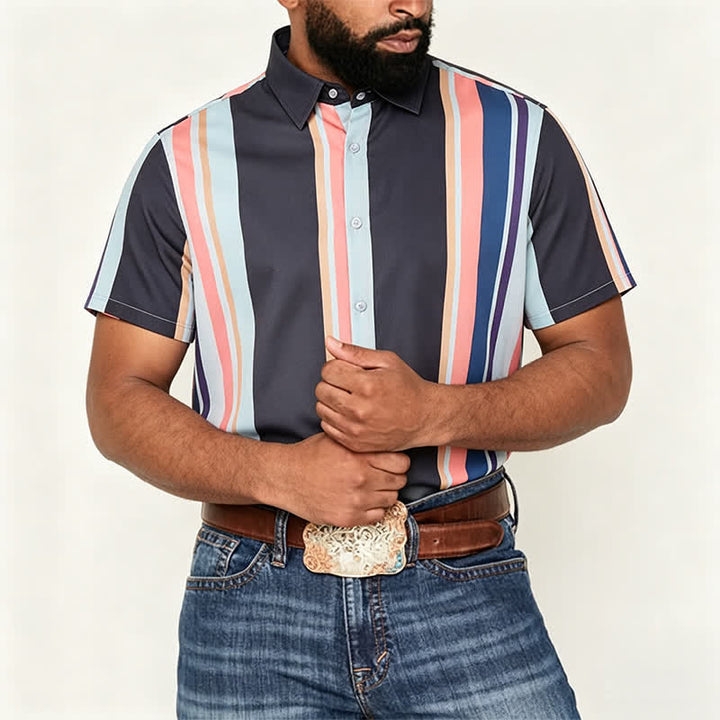 Chemise à manches courtes rayée orange et noire pour homme - image 1