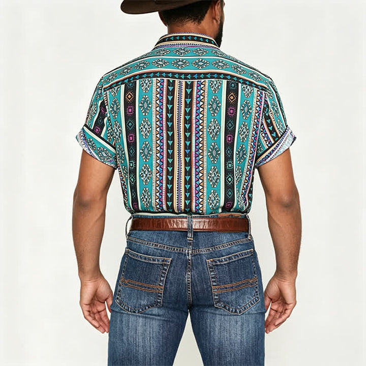 Chemise bohème turquoise à rayures aztèques pour homme - image 3