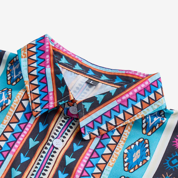 Chemise bohème turquoise à rayures aztèques pour homme - image 4