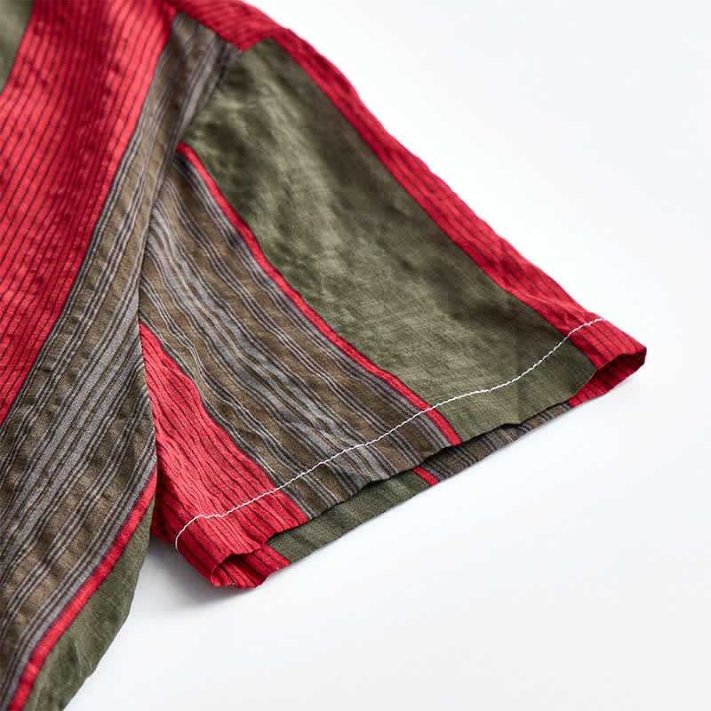 Chemise classique à rayures rouges et olive à manches courtes pour homme - image 8