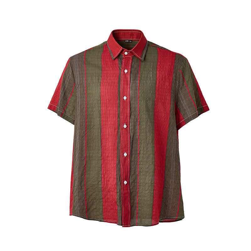 Chemise classique à rayures rouges et olive à manches courtes pour homme - image 9