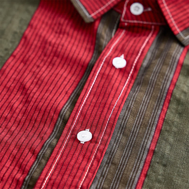 Chemise classique à rayures rouges et olive à manches courtes pour homme - image 5