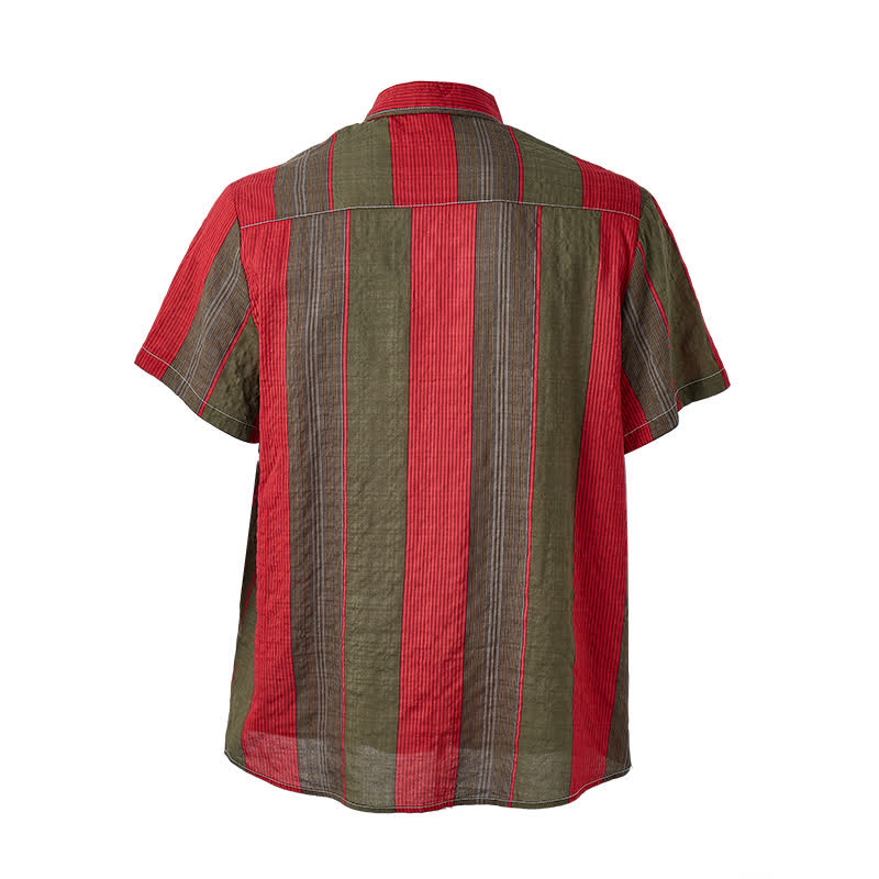 Chemise classique à rayures rouges et olive à manches courtes pour homme - image 10