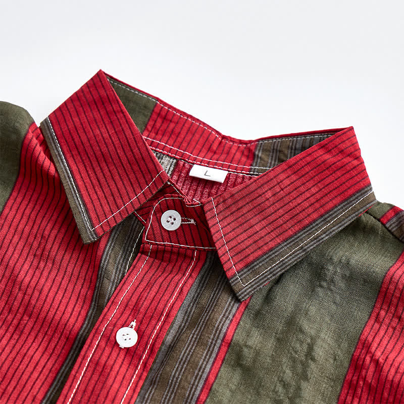 Chemise classique à rayures rouges et olive à manches courtes pour homme - image 4