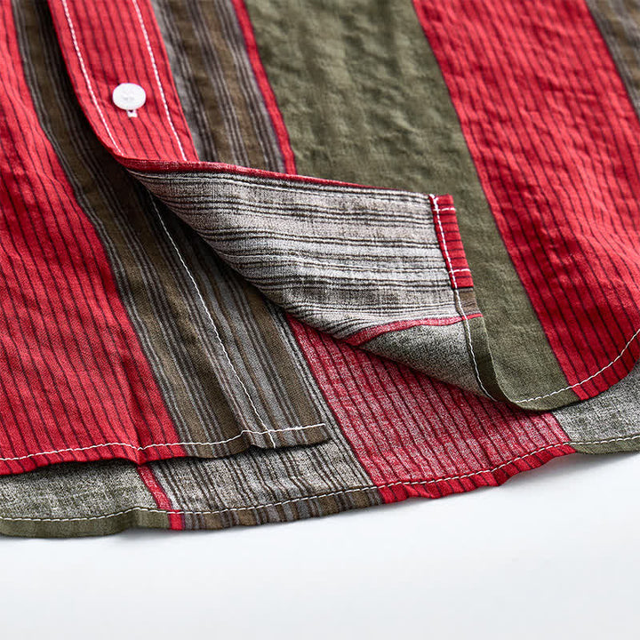 Chemise classique à rayures rouges et olive à manches courtes pour homme - image 7