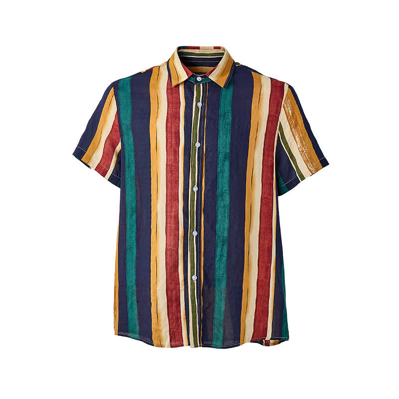 Chemise rayée homme jaune et marine à effet vieilli - image 8