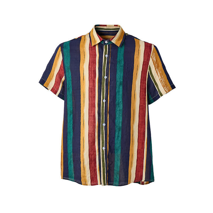 Chemise rayée homme jaune et marine à effet vieilli - image 8