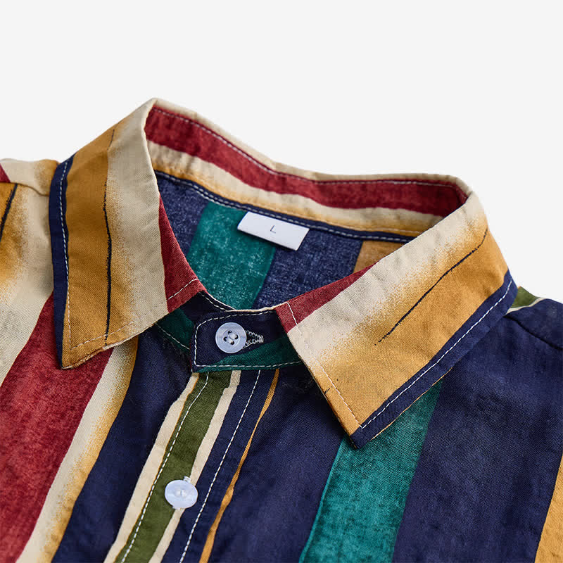 Chemise rayée homme jaune et marine à effet vieilli - image 4