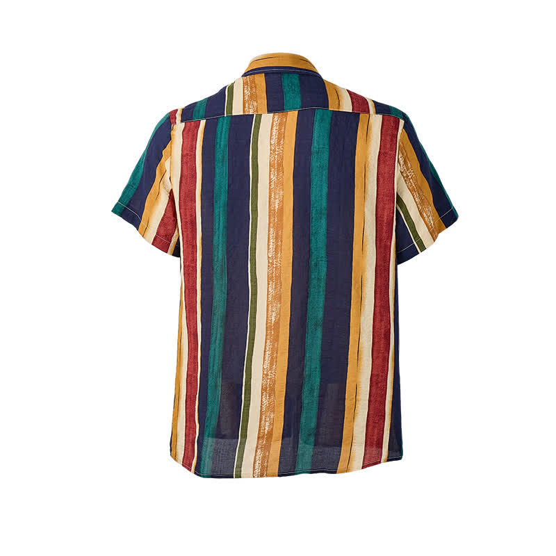 Chemise rayée homme jaune et marine à effet vieilli - image 9