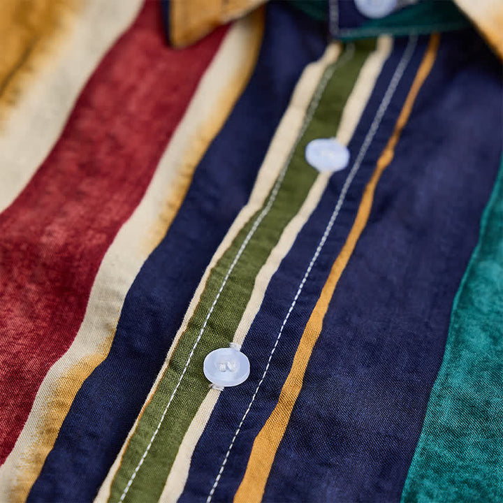 Chemise rayée homme jaune et marine à effet vieilli - image 5