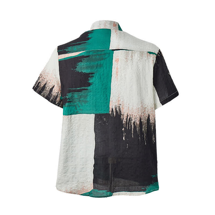 Chemise homme verte et noire à motifs abstraits à coups de pinceau - image 10