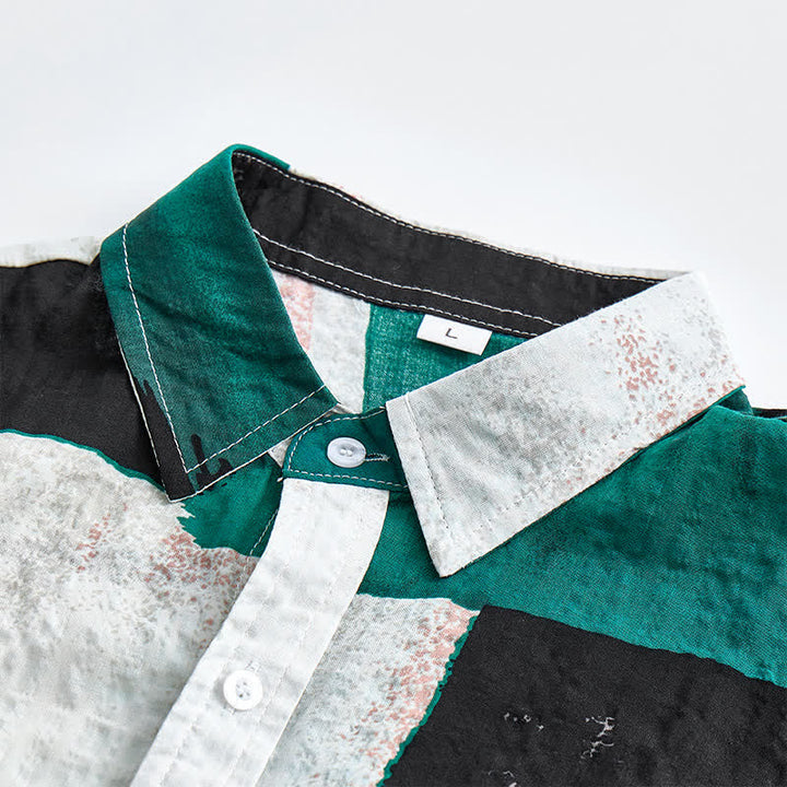 Chemise homme verte et noire à motifs abstraits à coups de pinceau - image 4