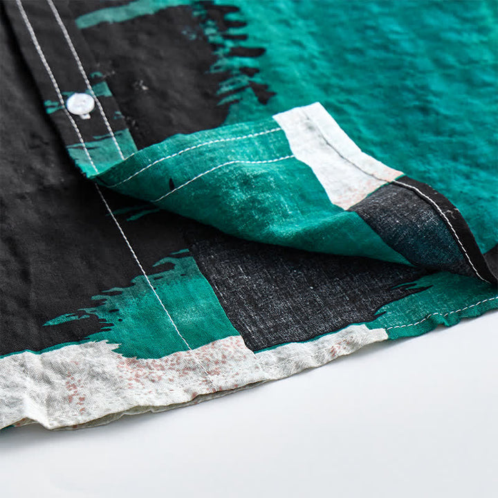 Chemise homme verte et noire à motifs abstraits à coups de pinceau - image 7