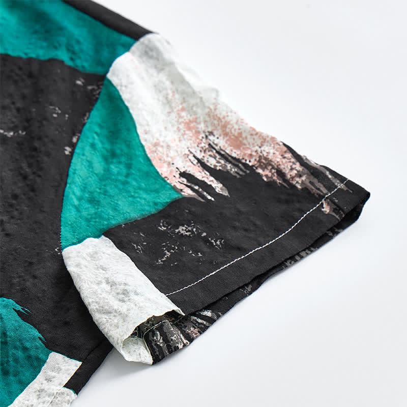 Chemise homme verte et noire à motifs abstraits à coups de pinceau - image 8