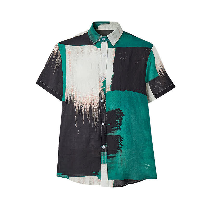 Chemise homme verte et noire à motifs abstraits à coups de pinceau - image 9