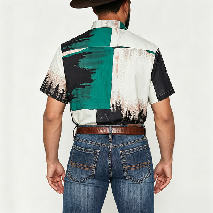 Chemise homme verte et noire à motifs abstraits à coups de pinceau - image 3