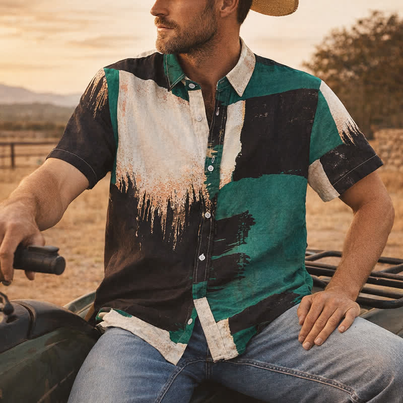 Chemise homme verte et noire à motifs abstraits à coups de pinceau - Vert et noir - 3XL - image 0