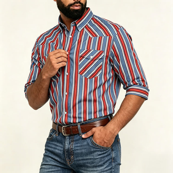 Chemise à manches longues à rayures diagonales style rodéo pour homme - image 2