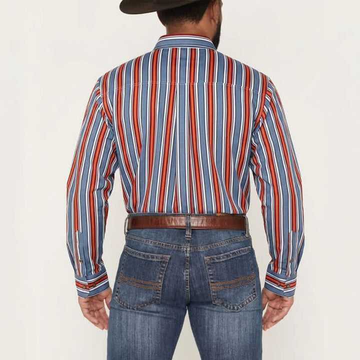 Chemise à manches longues à rayures diagonales style rodéo pour homme - image 3