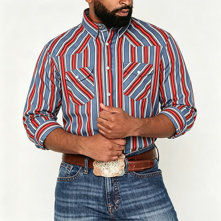 Chemise à manches longues à rayures diagonales style rodéo pour homme - image 1