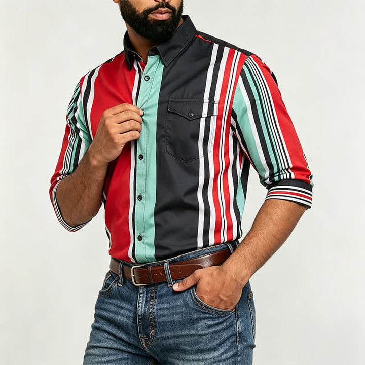 Chemise à manches longues pour homme à rayures multicolores audacieuses - image 2
