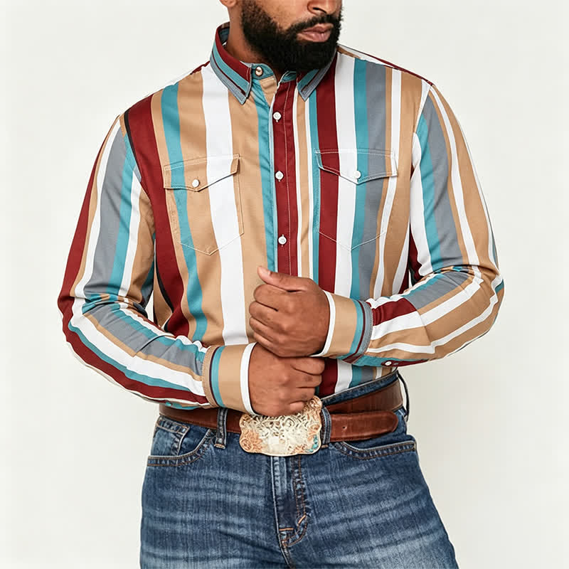 Chemise de travail à rayures verticales pour homme, résistante et durable, style ranch, manches longues - image 1
