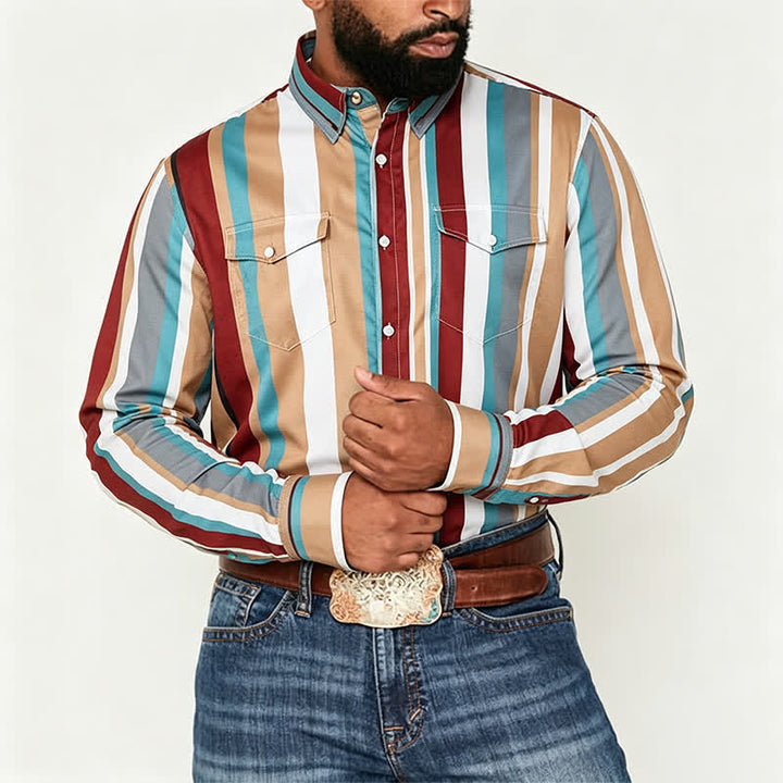 Chemise de travail à rayures verticales pour homme, résistante et durable, style ranch, manches longues - image 1