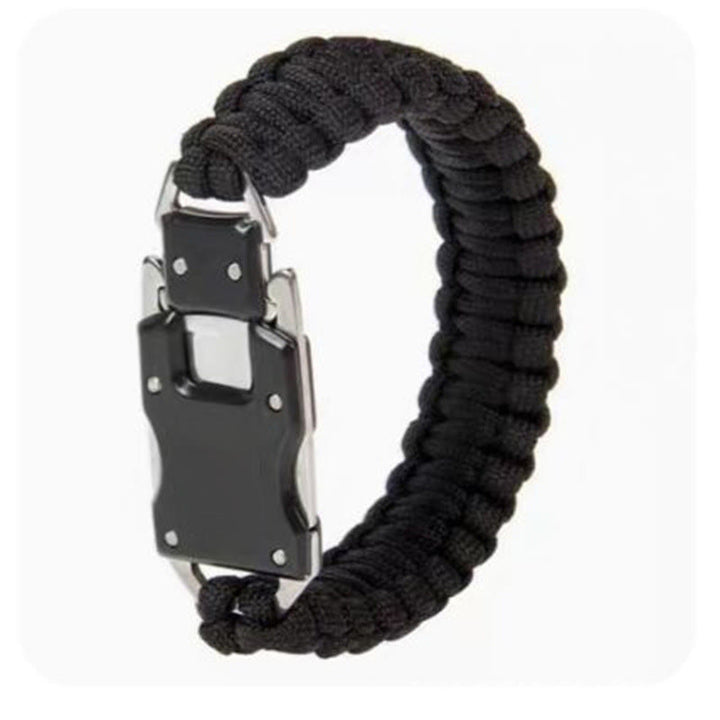 Bracelet de survie en paracorde avec couteau caché et dispositif de secours d'urgence - Noir - image 2