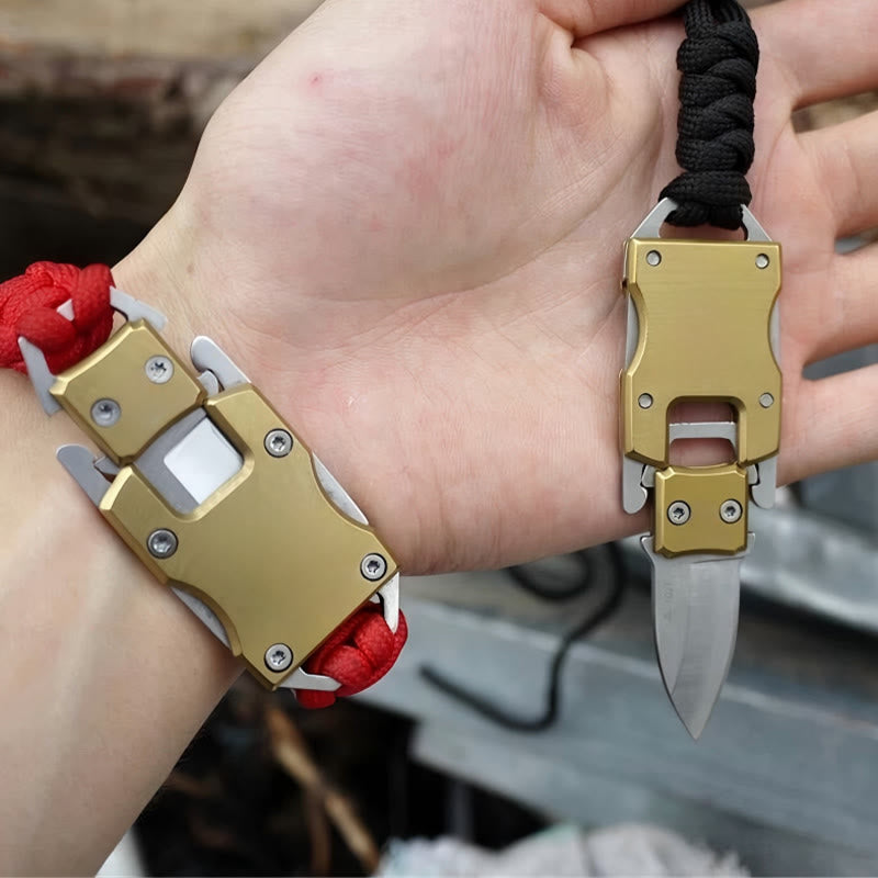 Bracelet de survie en paracorde avec couteau caché et dispositif de secours d'urgence - Rouge - image 1