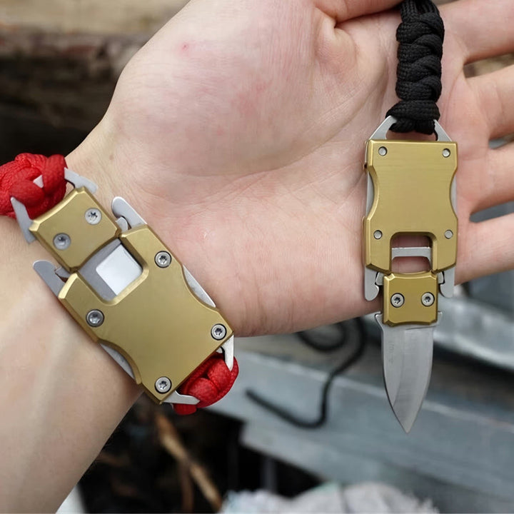 Bracelet de survie en paracorde avec couteau caché et dispositif de secours d'urgence - Rouge - image 1